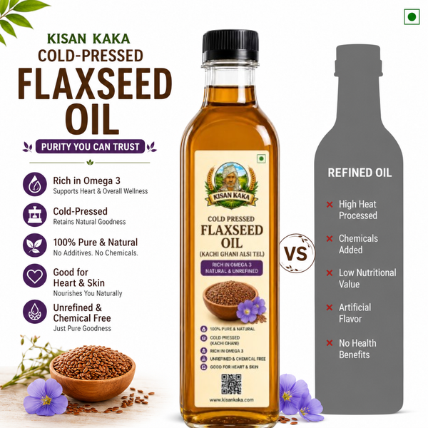 Cold Pressed Flaxseed Oil (Kachi Ghani Alsi Tel)